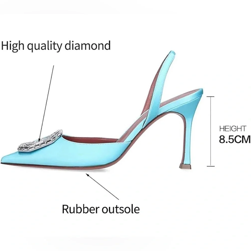 Women's Pointed Toe Slingback Heels w/ Large Rhinestone Pendant, Pink 9